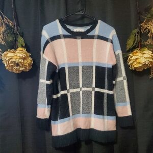 ELLE soft knit crew neck sparkly fuzzy striped sweater SZ S